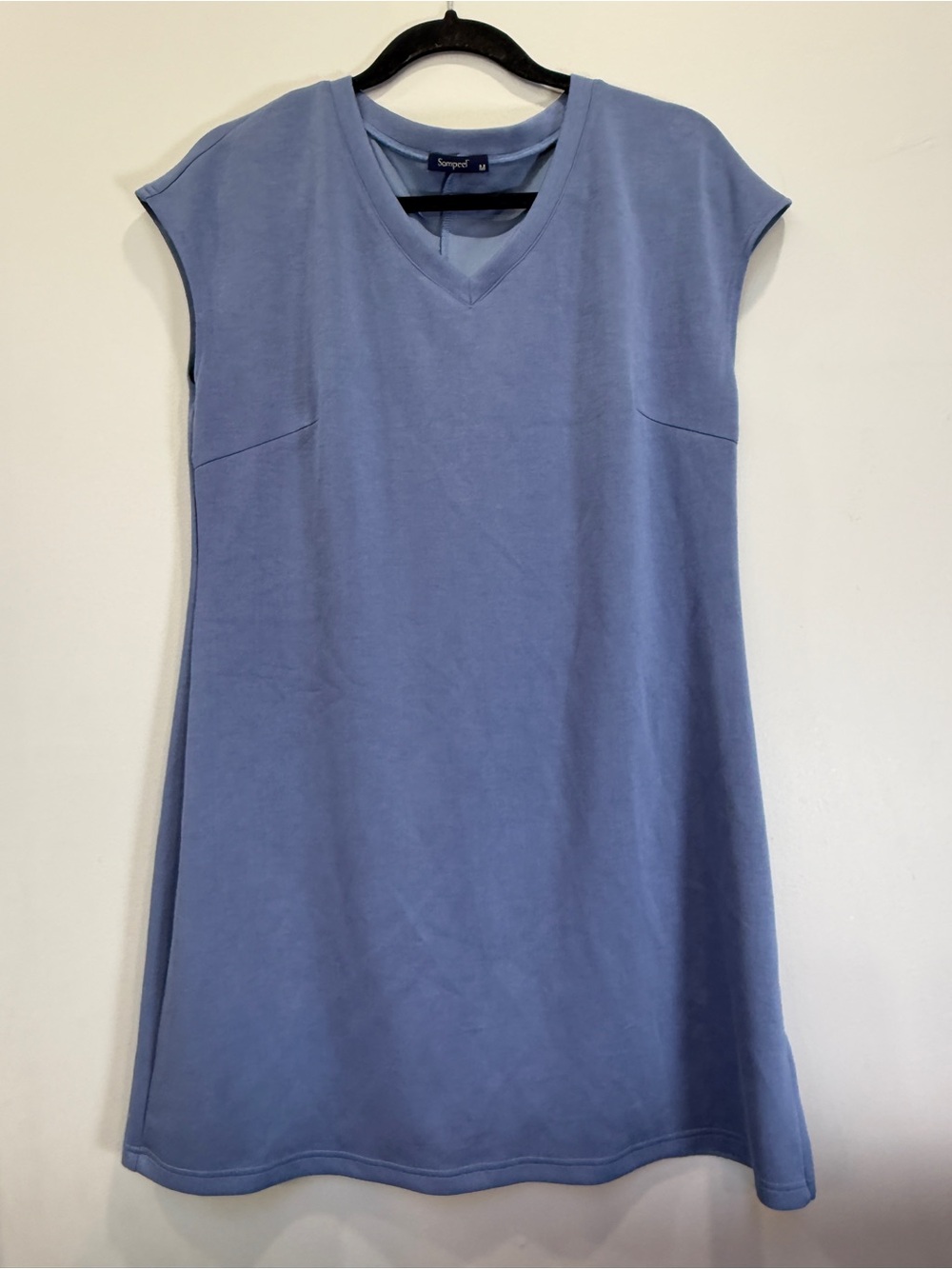 Everyday V-Neck Cap Sleeve Mini Dress - Dusty Blue